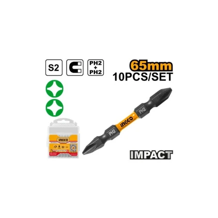 SET DE BITI IMPACT PH2 10BUC 65MM INGCO