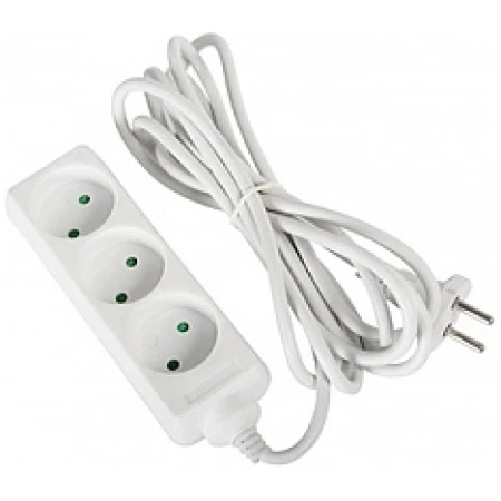 Удлинитель с 3 розетками с защитой белый 3m 16A 2х0,75mm² 220V Enext