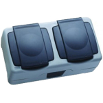 Двойная розетка с крышкой с заземлением серая/Черная накладная 16A ИП44 220V nemliyer Makel