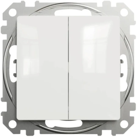 Выключатель двухклавишный встраиваемый проходной белый 10A ИП20 220V sedna New Schneider