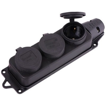 Bloc cu 3 prize cu împământare negru cauciuc 16A Konza