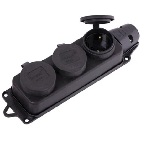Bloc cu 3 prize cu împământare negru cauciuc 16A Konza