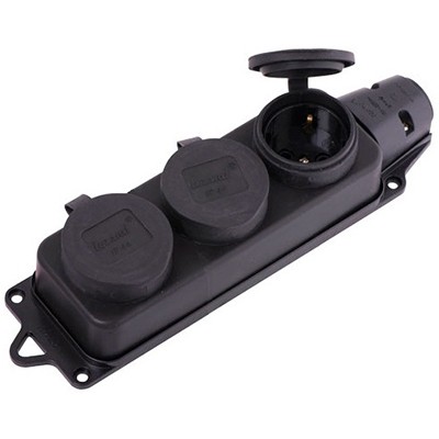 Bloc cu 3 prize cu împământare negru cauciuc 16A Konza Bloc cu 3 prize cu împământare negru cauciuc 16A Konza