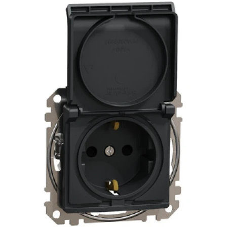 Priză cu capac cu împământare antracit incorporabilă 16A IP20 220V sedna New Schneider