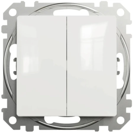 Выключатель двухклавишный встраиваемый белый 10A ИП20 220V sedna New Schneider
