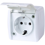 Розетка с крышкой с заземлением белая накладная 16A ИП54 220V Enext
