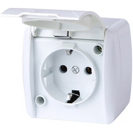 Розетка с крышкой с заземлением белая накладная 16A ИП54 220V Enext