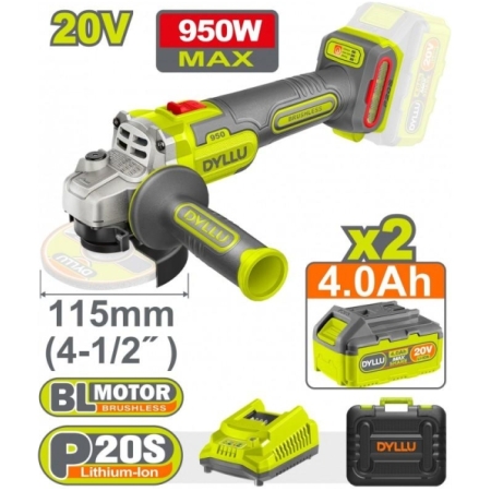 POLIZOR UNGHIUILAR CU ACUM 115MM 2X4AH 950W DYLLU