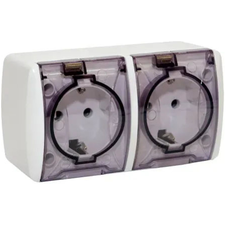 Priză dublă cu capac albă aparentă 16A IP44 220V Elmos