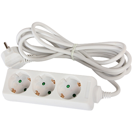 Prelungitor cu 3 prize cu împământare cu protecție alb 3m 2х0,75mm² 220V Enext