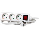 Удлинитель с выключателям с 3 розетками с заземлением с защитой белый 3m 16A 3х1.0 мм² 220V Enext