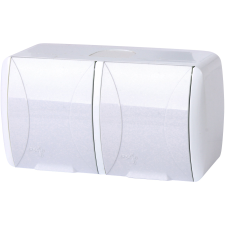 Двойная розетка с крышкой с заземлением белая накладная 16A ИП54 220V Enext