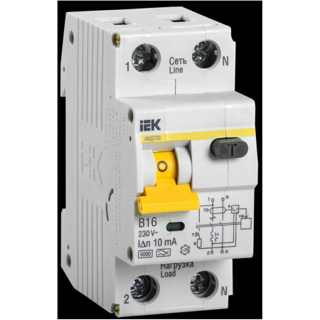 INTRERUPATOR AUTOMAT DIF. AVDT 32 2P 16A 10MA CURBA B IEK