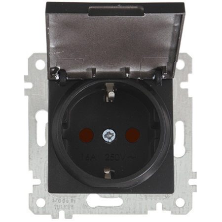Розетка с крышкой с заземлением черная встраиваемывая 16A ИП20 220V rita Mutlusan