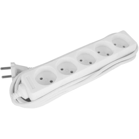Удлинитель с 5 розетками с защитой белый 3m 10A 2х0,75mm² 220V Enext