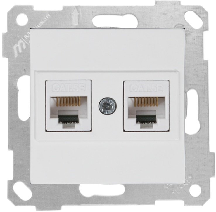 Priză de date dublă RJ45 albă incorporabilă CAT5E IP20 220V rita Mutlusan Priză de date dublă RJ45 albă incorporabilă CAT5E IP20 220V rita Mutlusan