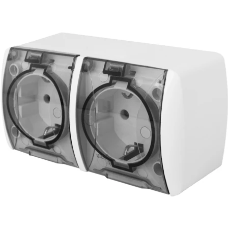 Priză dublă cu capac cu împământare transparentă aparentă 16A IP54 220V Enext
