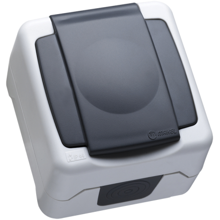 Розетка с крышкой серый накладная 16A ИП44 220V nemliyer Makel