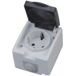 Priză cu capac cu împământare gri aparentă 10A IP54 220V Horoz