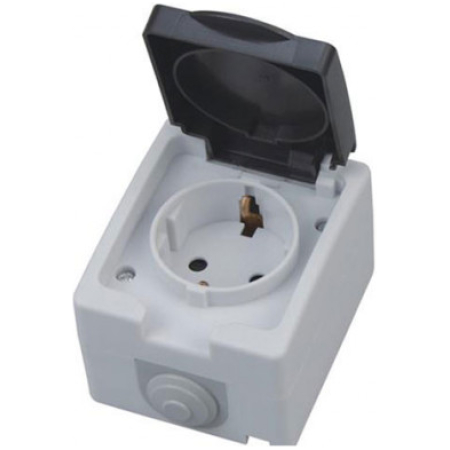 Priză cu capac cu împământare gri aparentă 10A IP54 220V Horoz