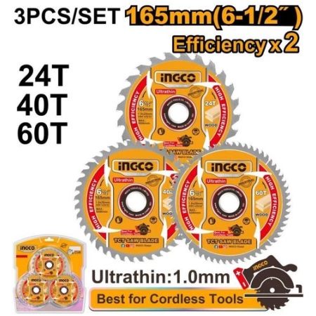 SET DISC PT LEMN 165MM 24T/40T/60T INGCO