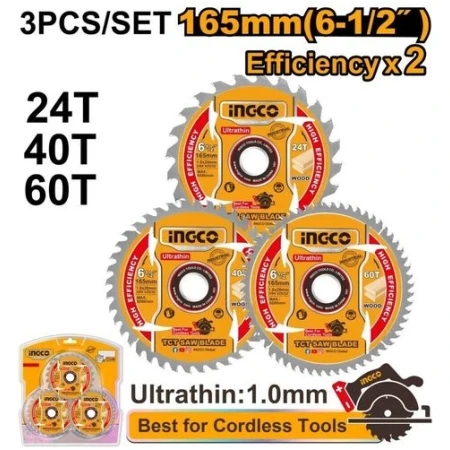 SET DISC PT LEMN 165MM 24T/40T/60T INGCO