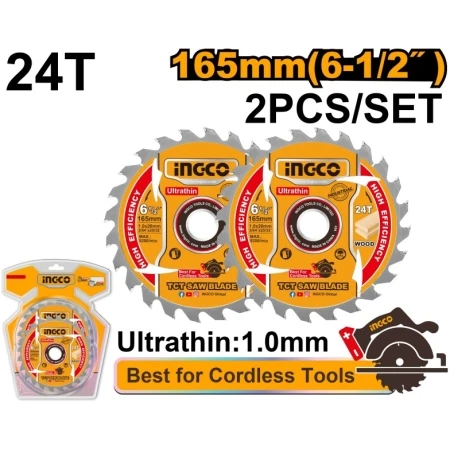 SET DISC PT LEMN 165MM 24T 2BUC INGCO