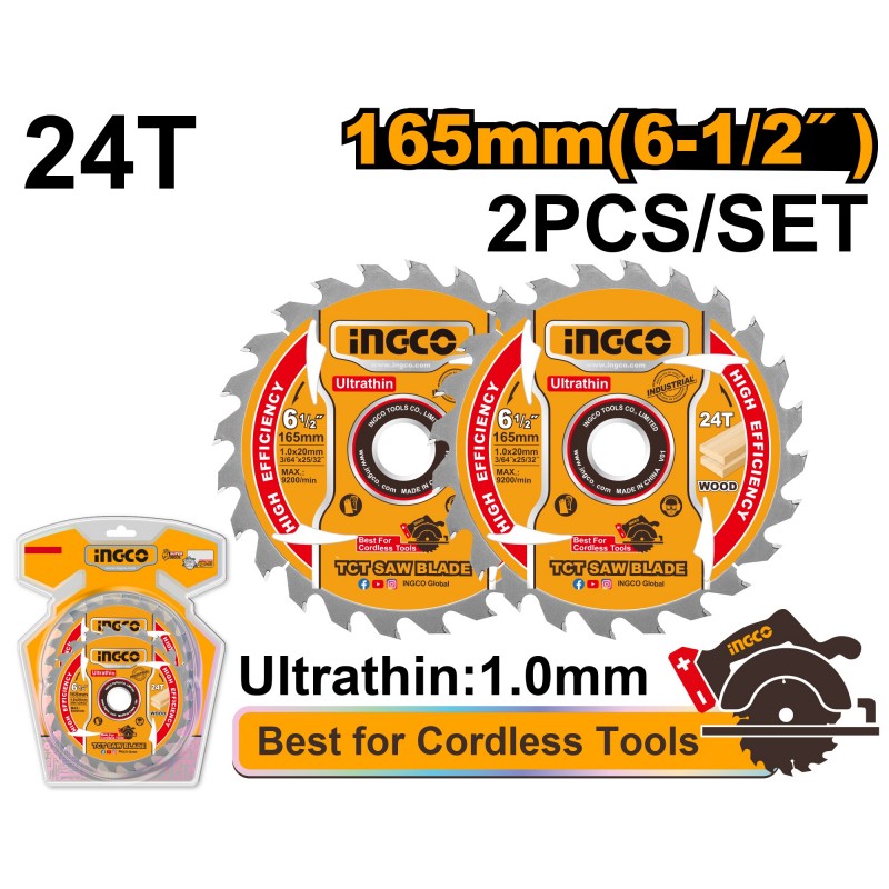 SET DISC PT LEMN 165MM 24T 2BUC INGCO SET DISC PT LEMN 165MM 24T 2BUC INGCO