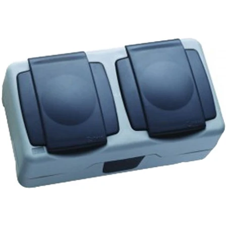 Priză dublă cu capac cu împământare gri/Neagră aparentă 16A IP44 220V nemliyer Makel