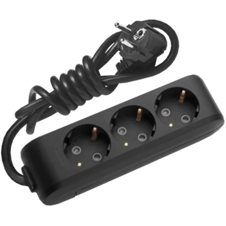 Prelungitor cu 3 prize cu împământare negru 3m 16A 2х1,5mm² 220V Viko