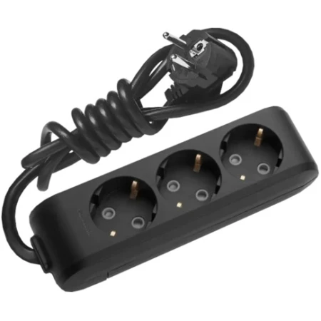 Удлинитель с 3 розетками с заземлением черный 3m 16A 2х1,5mm² 220V Viko