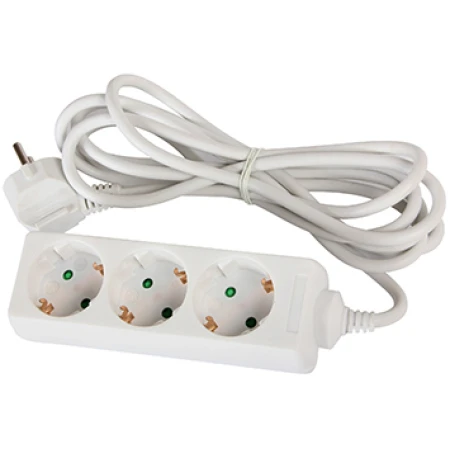 Prelungitor cu 3 prize cu împământare cu protecție alb 5m 220V 16A 3х1.0 mm² 220V Enext