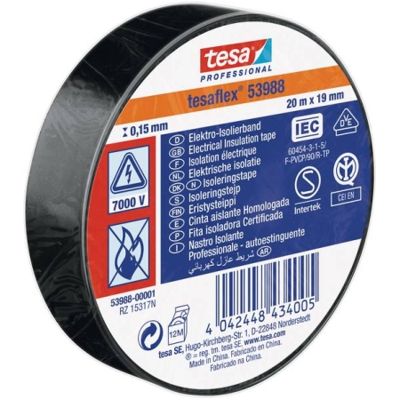 Bandă izolantă negru 20m*19mm Tesa