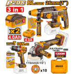 SET DIN 3 SCULE PE ACUMULATOR 20V/2X4.0AH INGCO