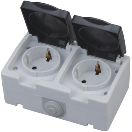 Priză dublă cu împământare albă aparentă 16A IP54 220V Horoz