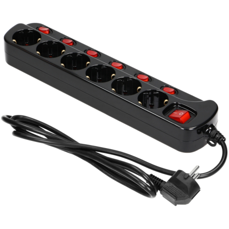 Prelungitor cu întrerupător cu 6 prize negru 1,5M 3х1,5 mm² Orno