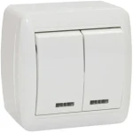 Выключатель двухклавишный накладной с подсветкой 10A ИП44 220V Злмос