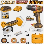 SET MASINA DE INSURUBAT+POLIZOR UNGHIULAR CU ACUMULATOR 20V 2X2AH INGCO INDUSTRIAL