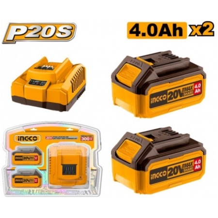 SET INCARCATOR+ACUMULATOR 20V/2X4Ah INGCO
