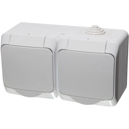 Priză dublă cu împământare gri aparentă 16A 220V Konza