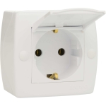 Priză cu capac cu împământare albă aparentă 16A IP20 220V Konza