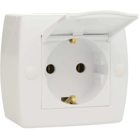 Priză cu capac cu împământare albă aparentă 16A IP20 220V Konza