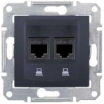 Двойная компьютерная розетка RJ45 черная встраиваемывая CAT5E ИП20 220V rita Mutlusan