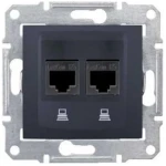 Двойная компьютерная розетка RJ45 черная встраиваемывая CAT5E ИП20 220V rita Mutlusan