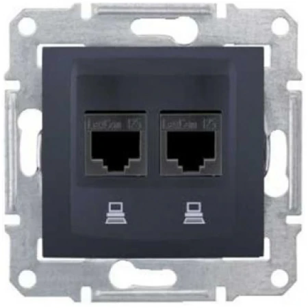 Двойная компьютерная розетка RJ45 черная встраиваемывая CAT5E ИП20 220V rita Mutlusan