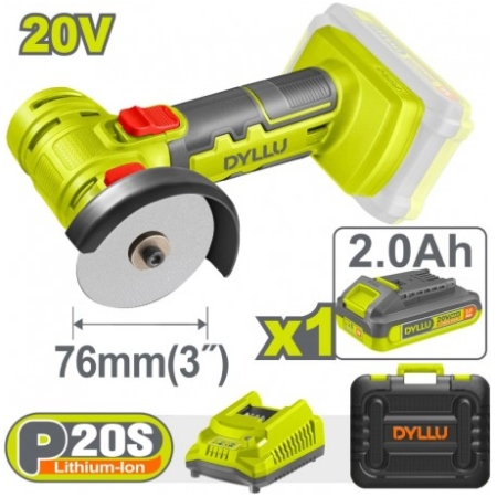 POLIZOR UNGHIULAR MINI CU ACUM.76MM 20V/1X2.0Ah DYLLU