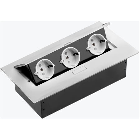 Встраиваемая напольная розетка 4 розетками+2USB серый алюминий