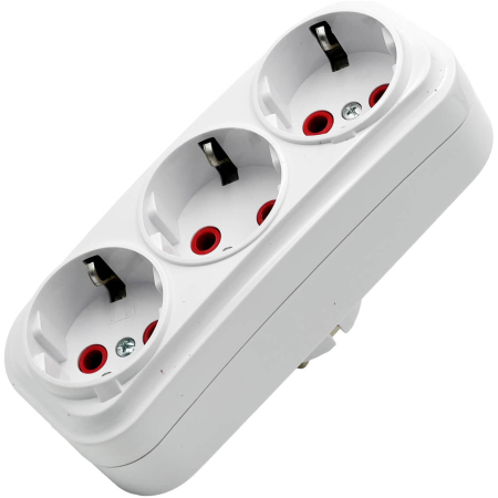 Adaptor cu 3 prize cu împământare alb 16A Elmos