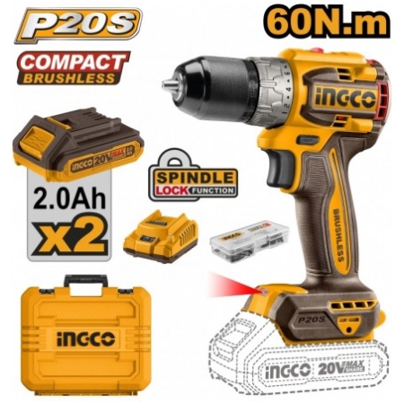 MASINA DE INSURUBAT SI GAURIT CU ACUMULATOR 60N.M 20V/2X2AH INGCO