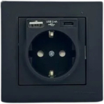 Priză incorporabilă cu USB și Type C neagră 220V 16A IP20 220V rita Mutlusan